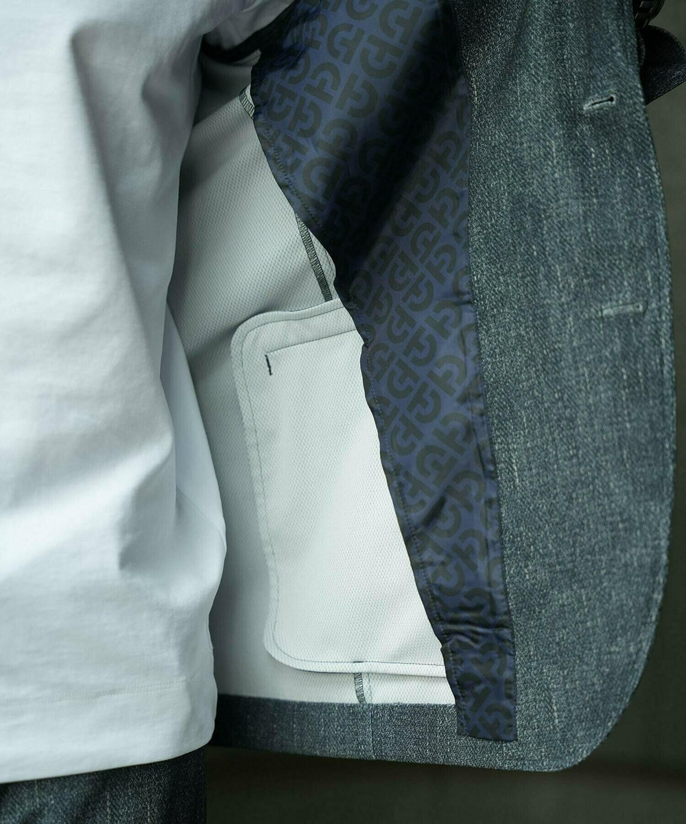 MEN'S BIGI 【COLE HAAN/コール ハーン】別注 トリコットメッシュデニムプリントジャケット＜吸水速乾/EASY CARE＞ ブルー
