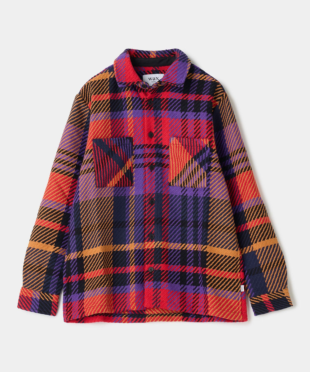 MEN'S BIGI wax london Whiting Purple And Red Bold Check Overshirt パープル