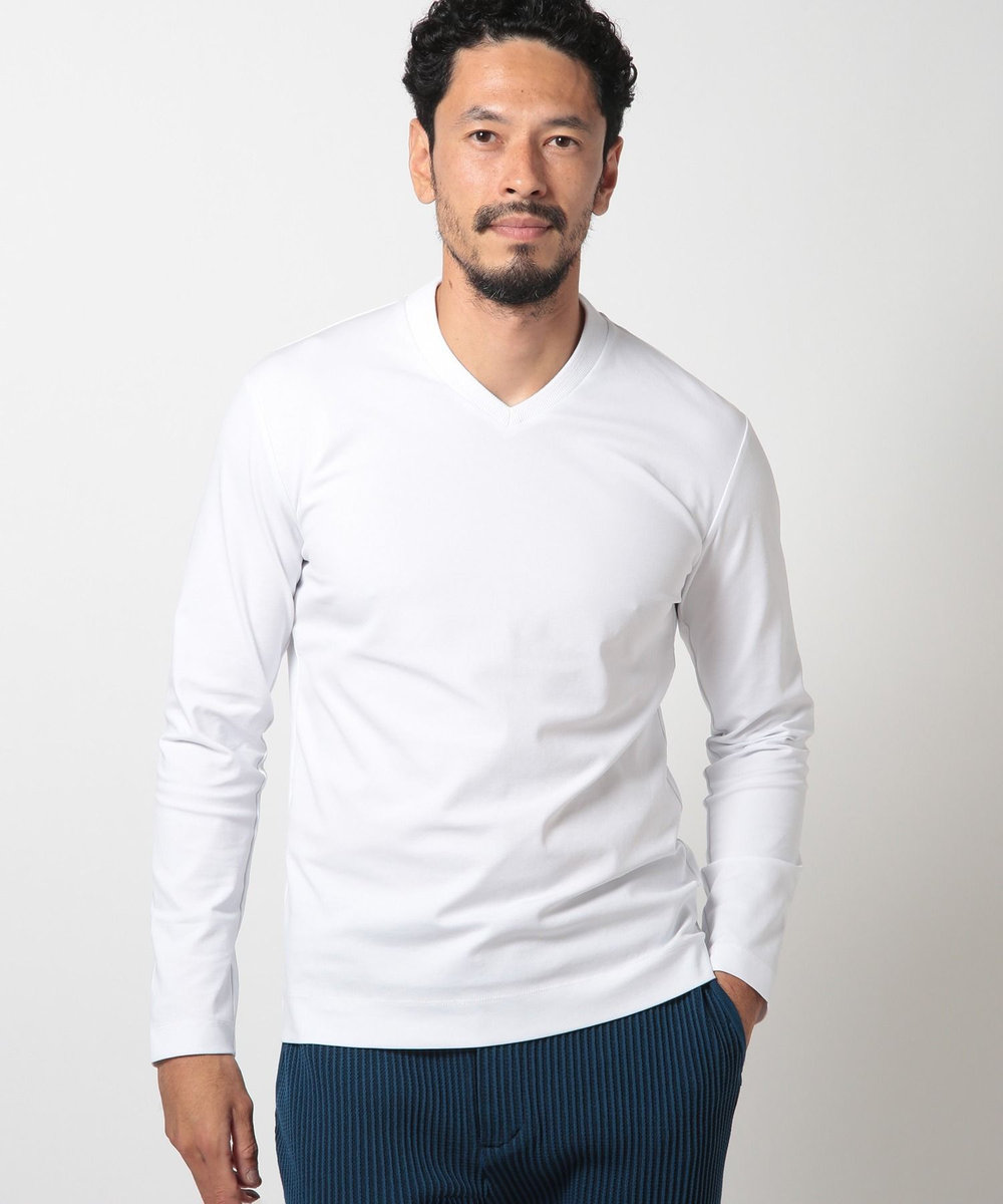MEN'S BIGI 【ACTIVE TAILOR】シルケットスムースVネックロングTシャツ ホワイト