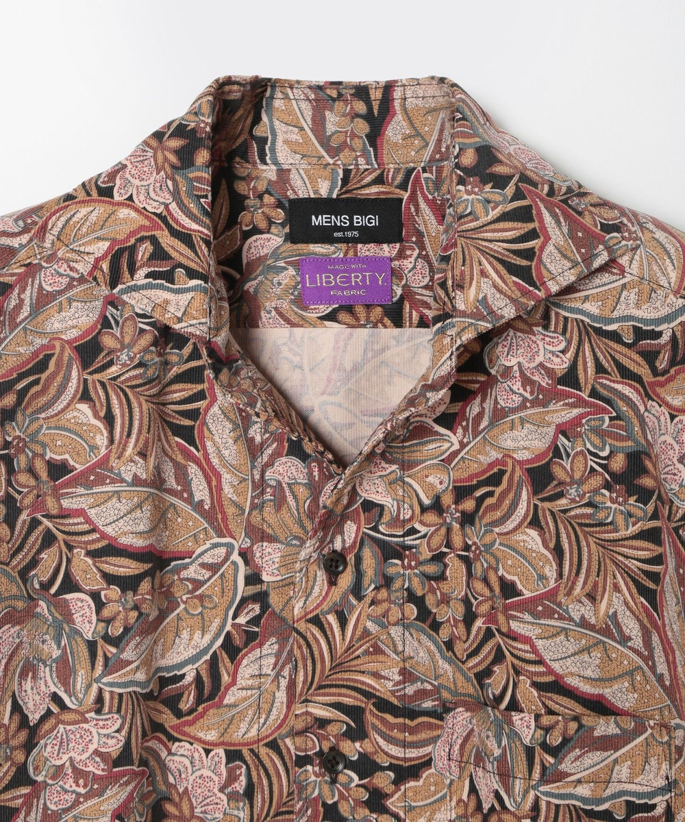 MEN'S BIGI Liberty コーデュロイフラワープリントシャツ ボルドー