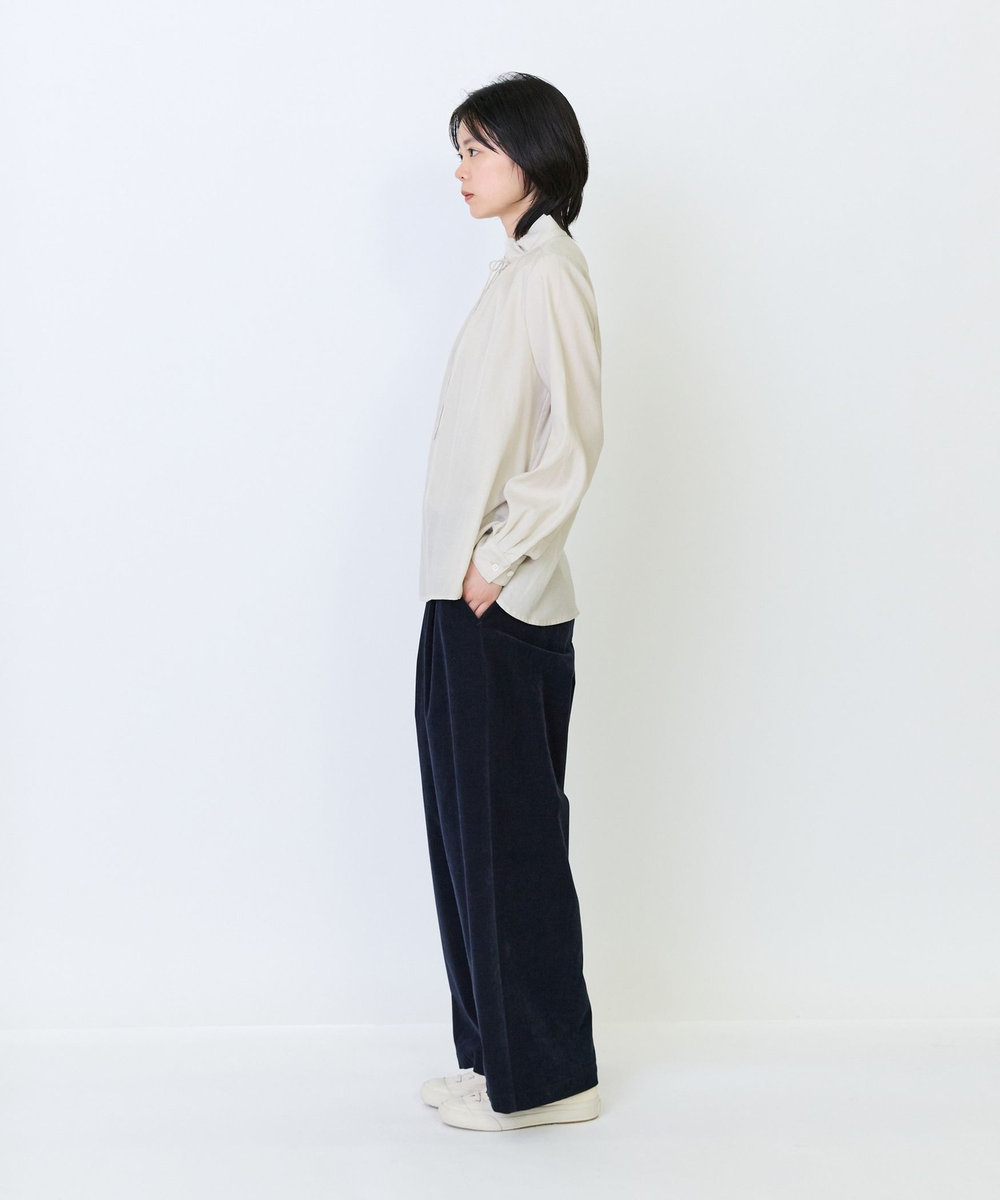 LOISIR 断ち切り二重フレアーカラーブラウス ベージュ