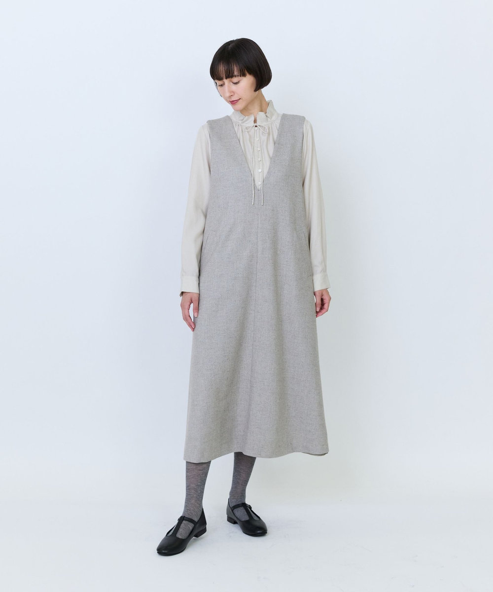 LOISIR 断ち切り二重フレアーカラーブラウス ベージュ