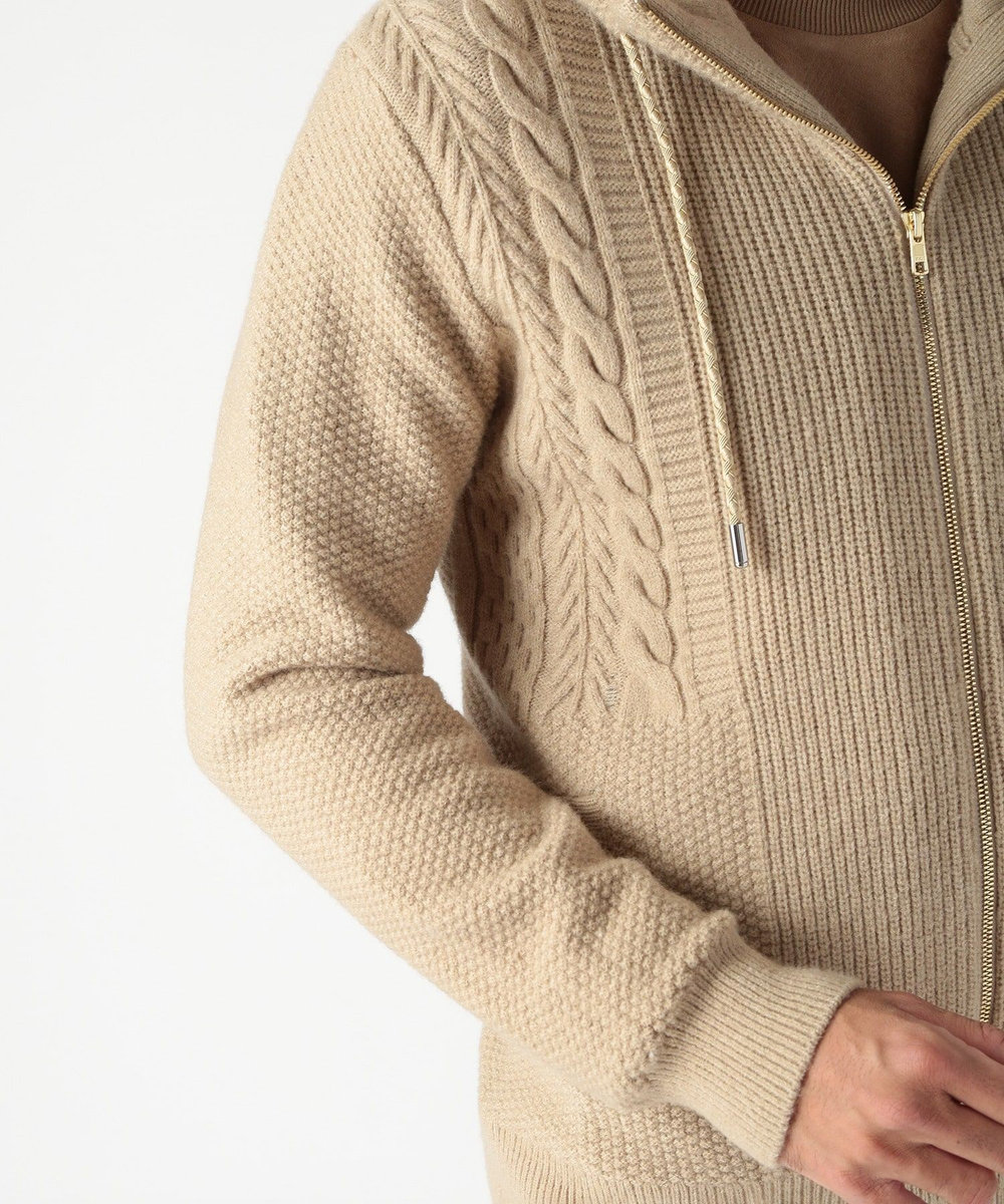 MEN'S BIGI ケーブルニットパーカー ベージュ