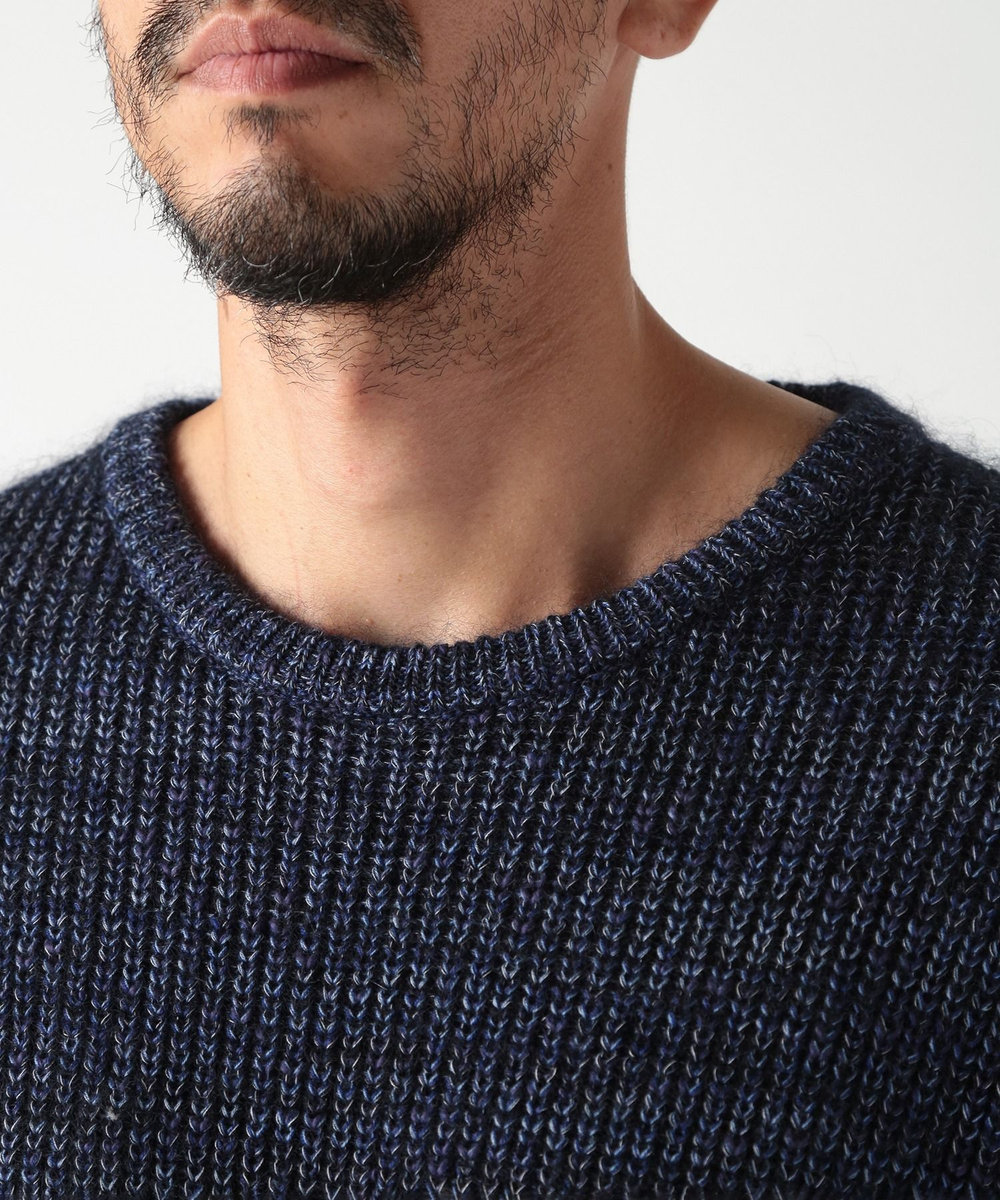 MEN'S BIGI キッドモヘアクルーネックニット ブルー