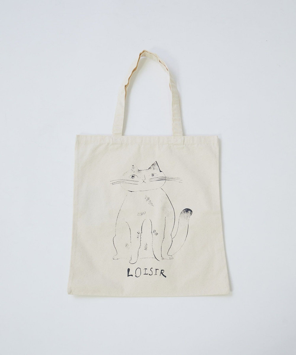 LOISIR 【アーティストコラボ】LOISIR×TORANEKOBONBONぽってりネコトートバッグ ベージュ