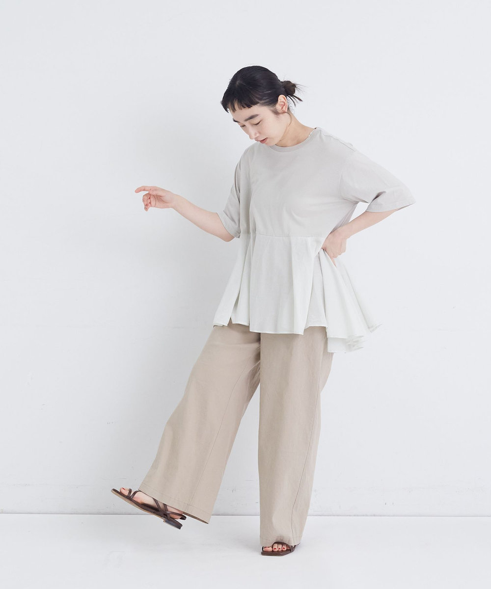 congés payés ADIEU TRISTESSE 【FAVE】インドコットン×カットソーTシャツ ライトグレー