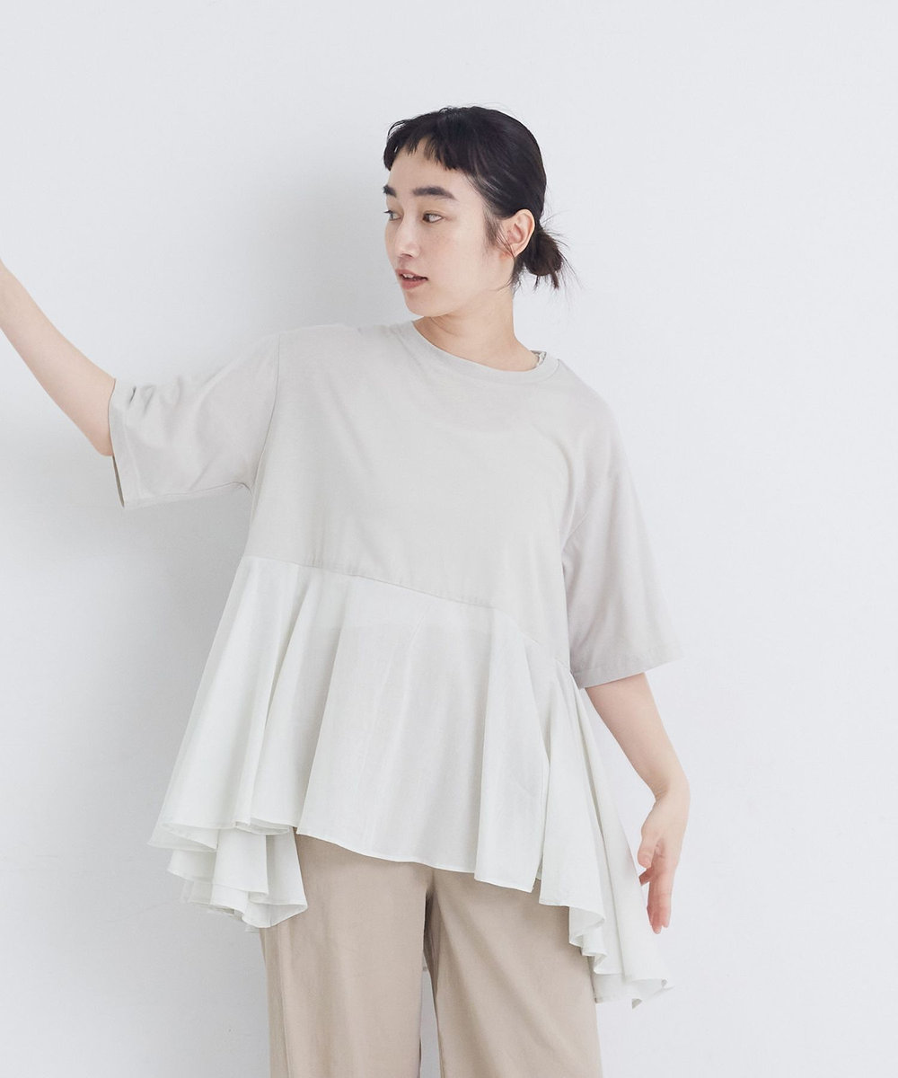congés payés ADIEU TRISTESSE 【FAVE】インドコットン×カットソーTシャツ ライトグレー