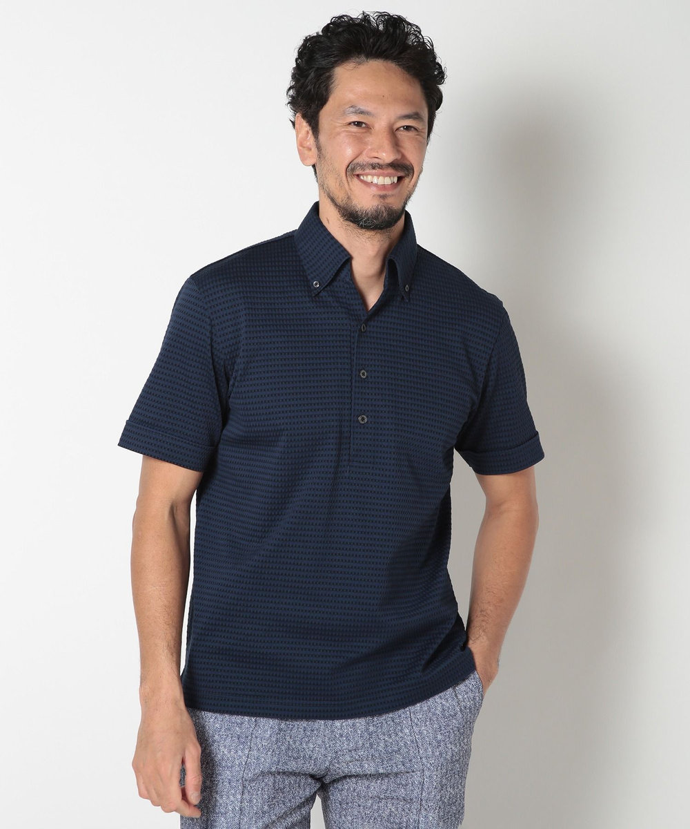 MEN'S BIGI 【ACTIVE TAILOR】COOL MAXサッカー織りポロシャツ ネイビー