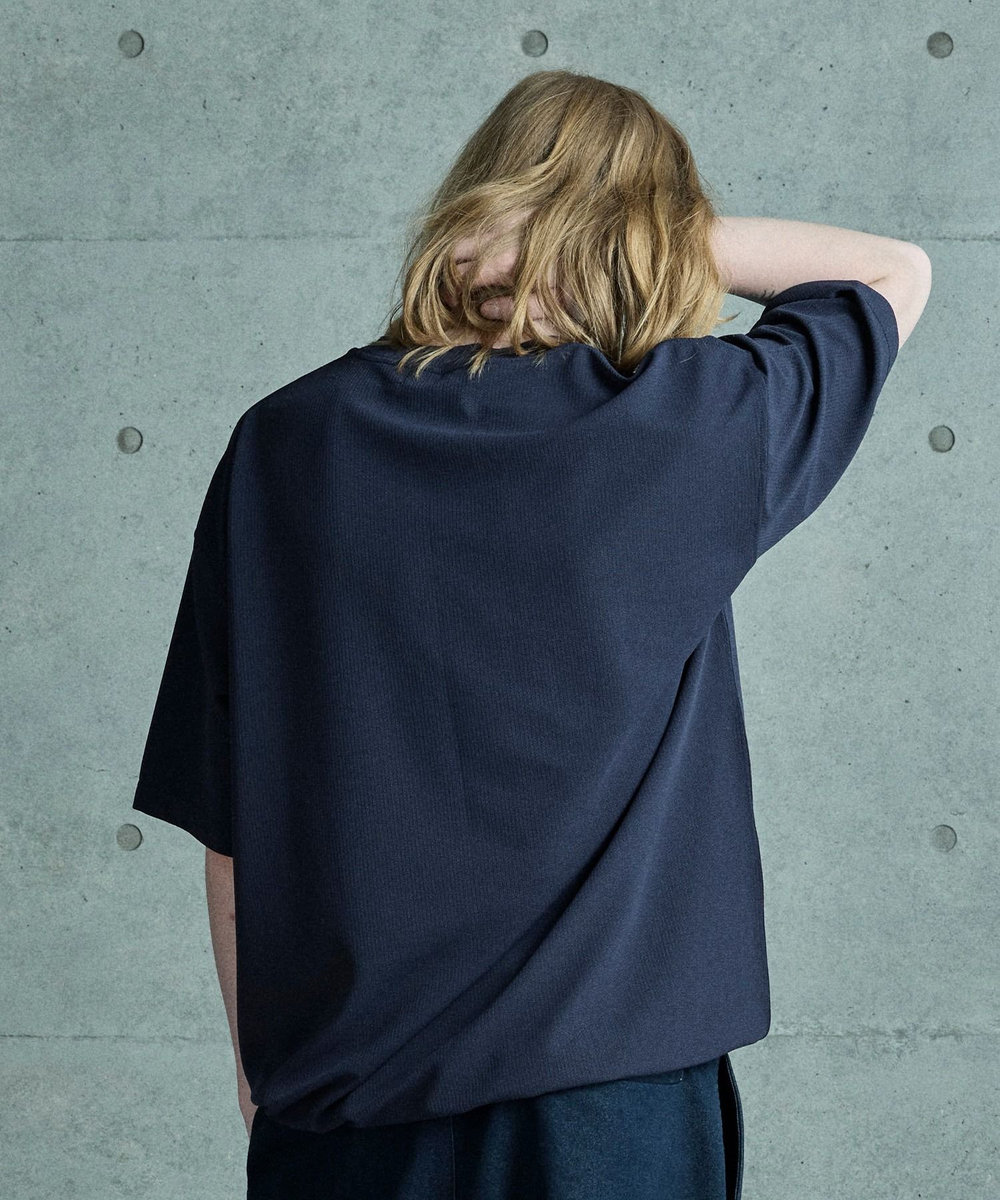 MEN'S BIGI シアサッカー調ルーズフィットTEE ネイビー