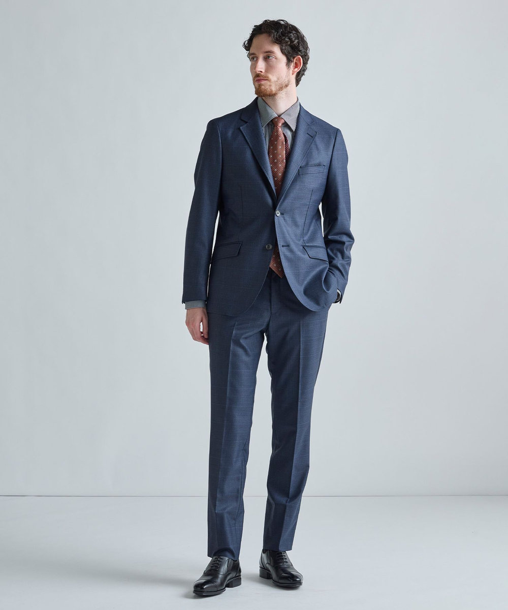 MEN'S BIGI グレンチェック×小紋MIX 小剣クレリックタイ ブラウン