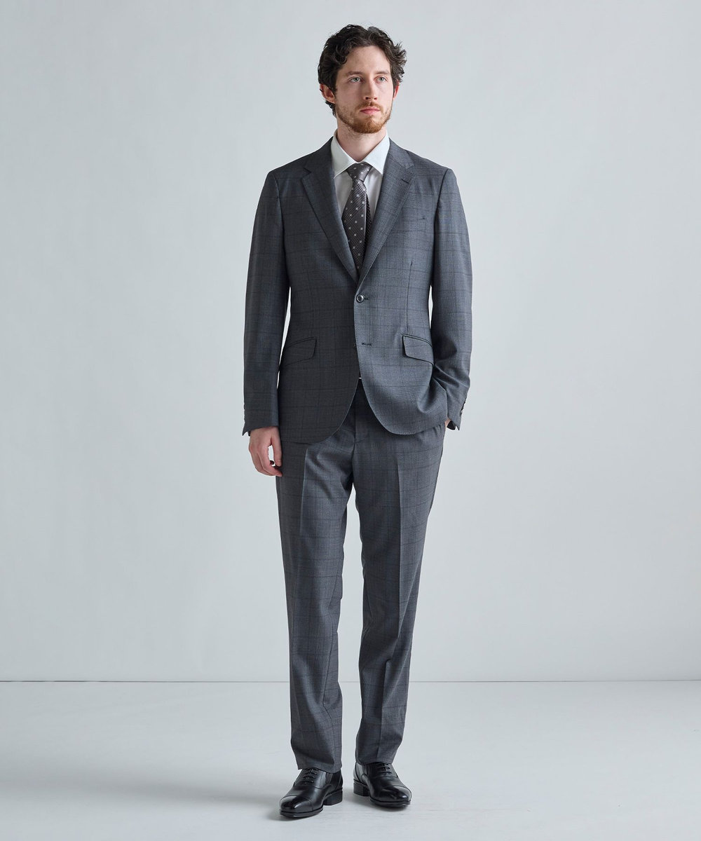 MEN'S BIGI グレンチェック×小紋MIX 小剣クレリックタイ チャコールグレー