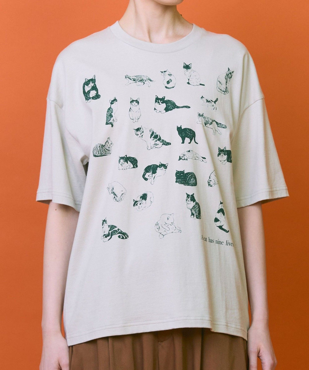 FRAPBOIS 25CATS-Tシャツ グレイッシュベージュ