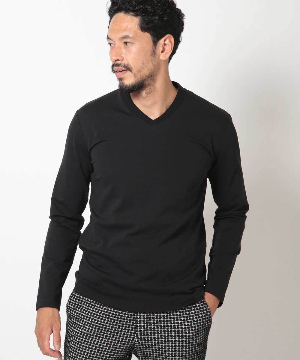 MEN'S BIGI 【ACTIVE TAILOR】シルケットスムースVネックロングTシャツ ブラック