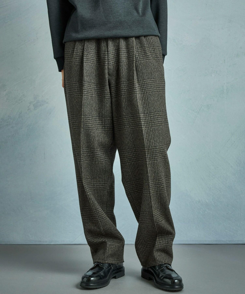 MEN'S BIGI ウールグレンチェック ワイドパンツ ブラウン