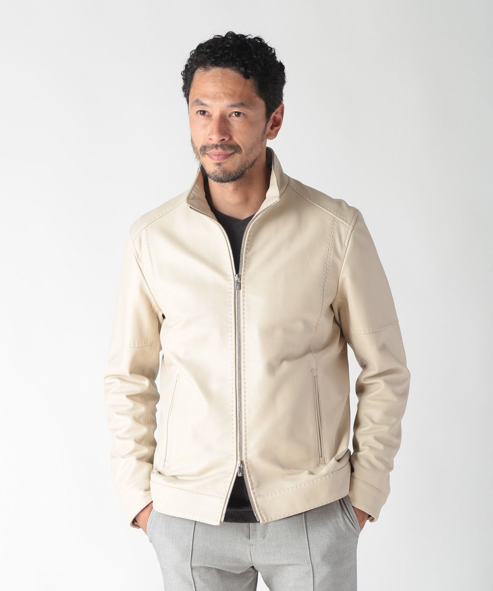 MEN'S BIGI スタンドカラーシングルライダース レザージャケット オフホワイト