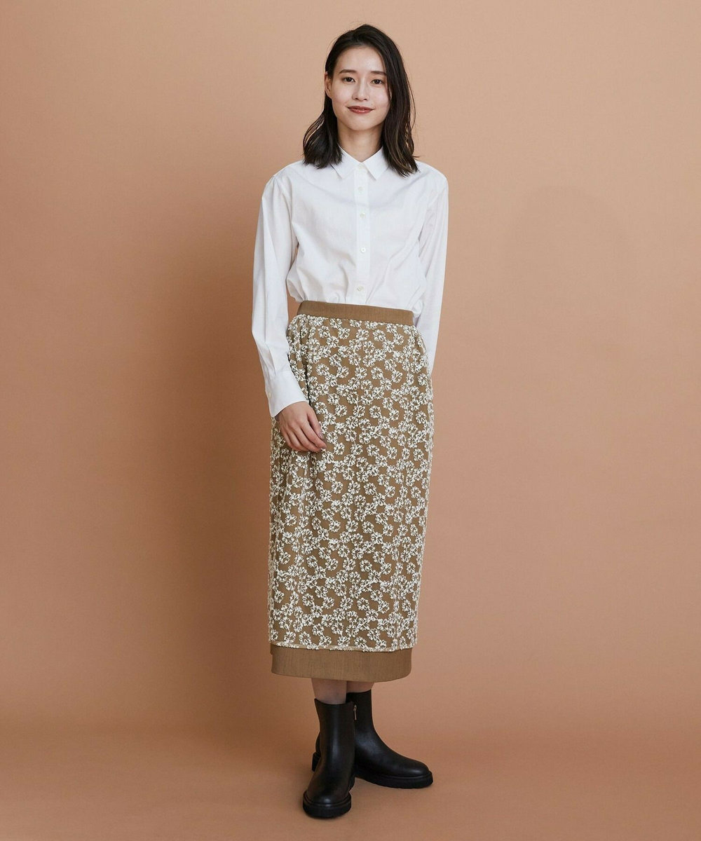 L'EQUIPE フラワーチュール刺繍スカート ベージュ