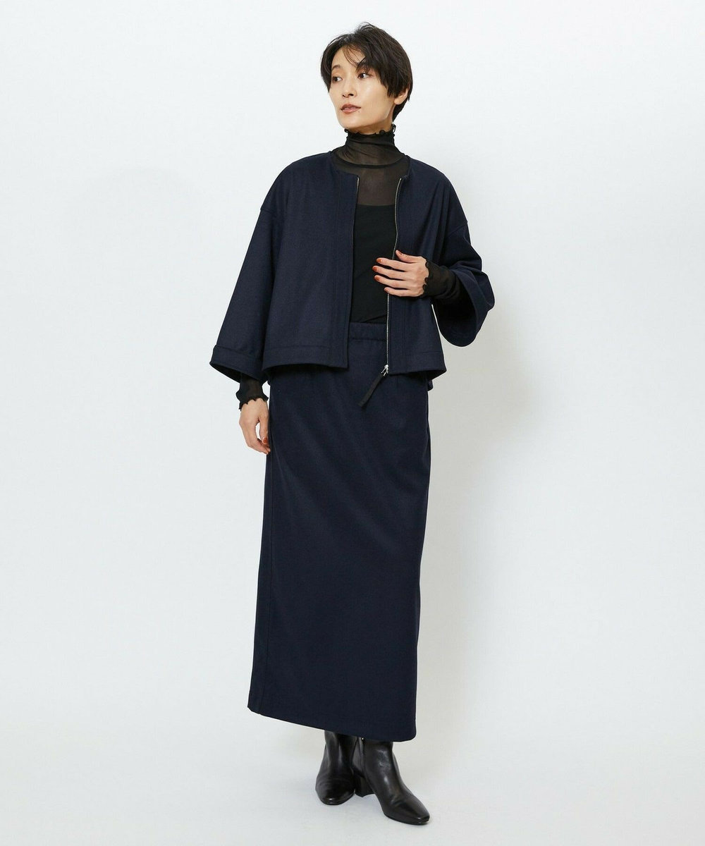 feerique feerique ウールライクニットツイルパイピングスカート ネイビー