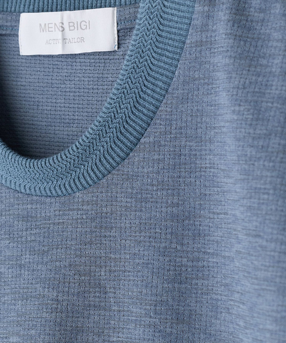 MEN'S BIGI 東レPrimeflex 麻調ドットメッシュ クルーネックTシャツ＜吸水速乾/通気性＞ ブルー
