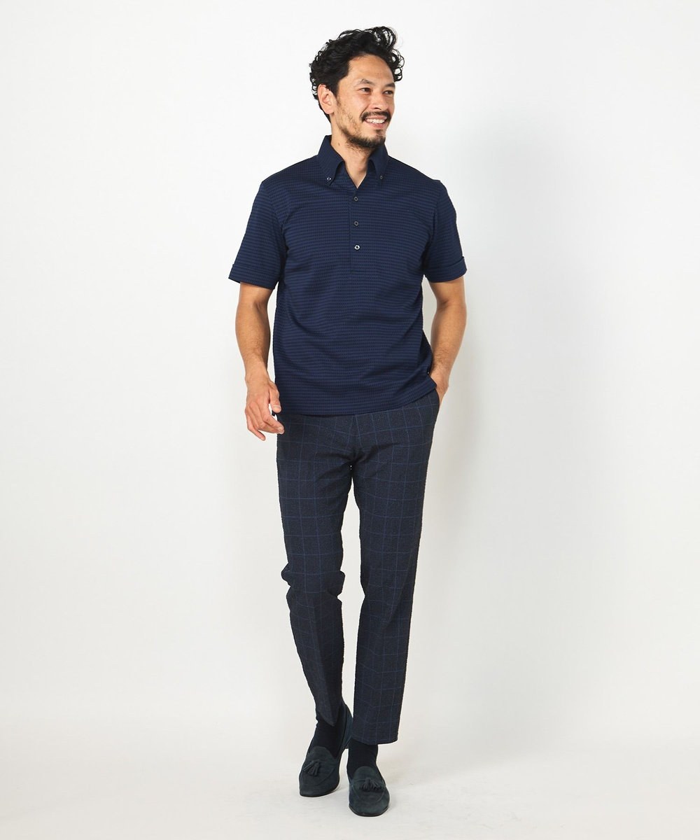 MEN'S BIGI 【ACTIVE TAILOR】3Dサッカープリントイージーパンツ<セットアップ対応> ネイビー