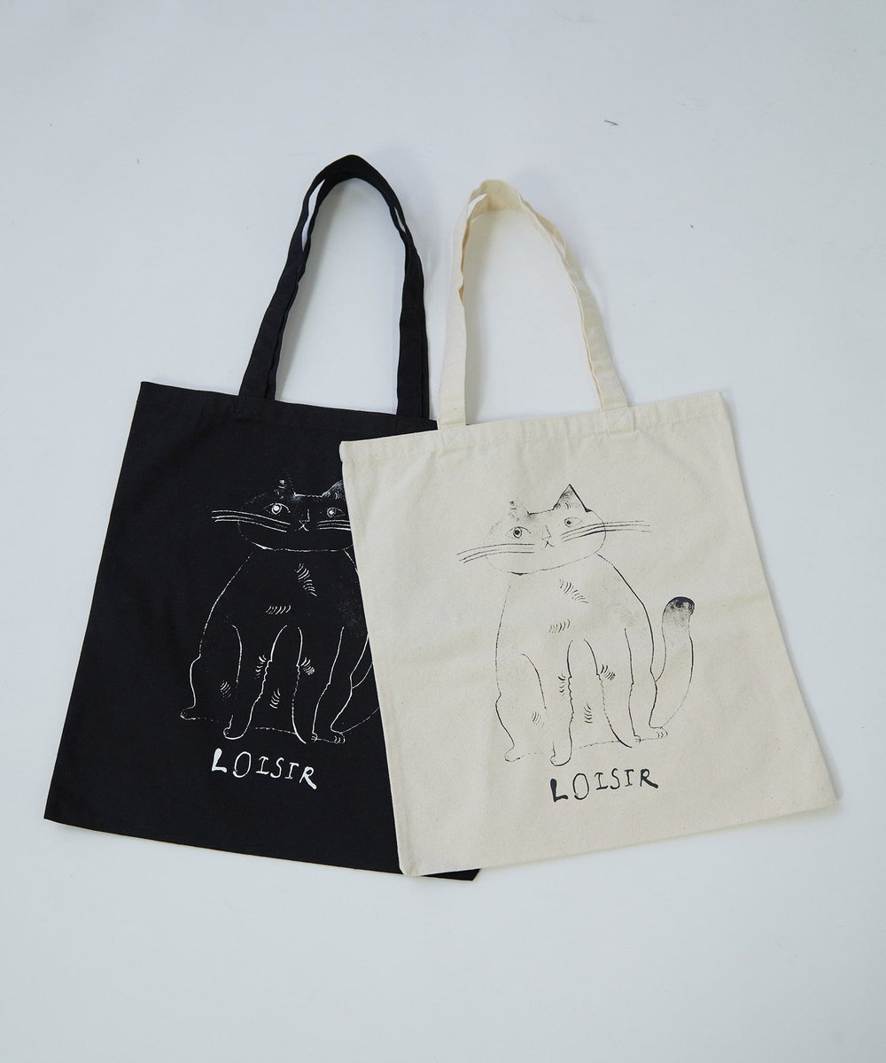 LOISIR 【アーティストコラボ】LOISIR×TORANEKOBONBONぽってりネコトートバッグ ブラック