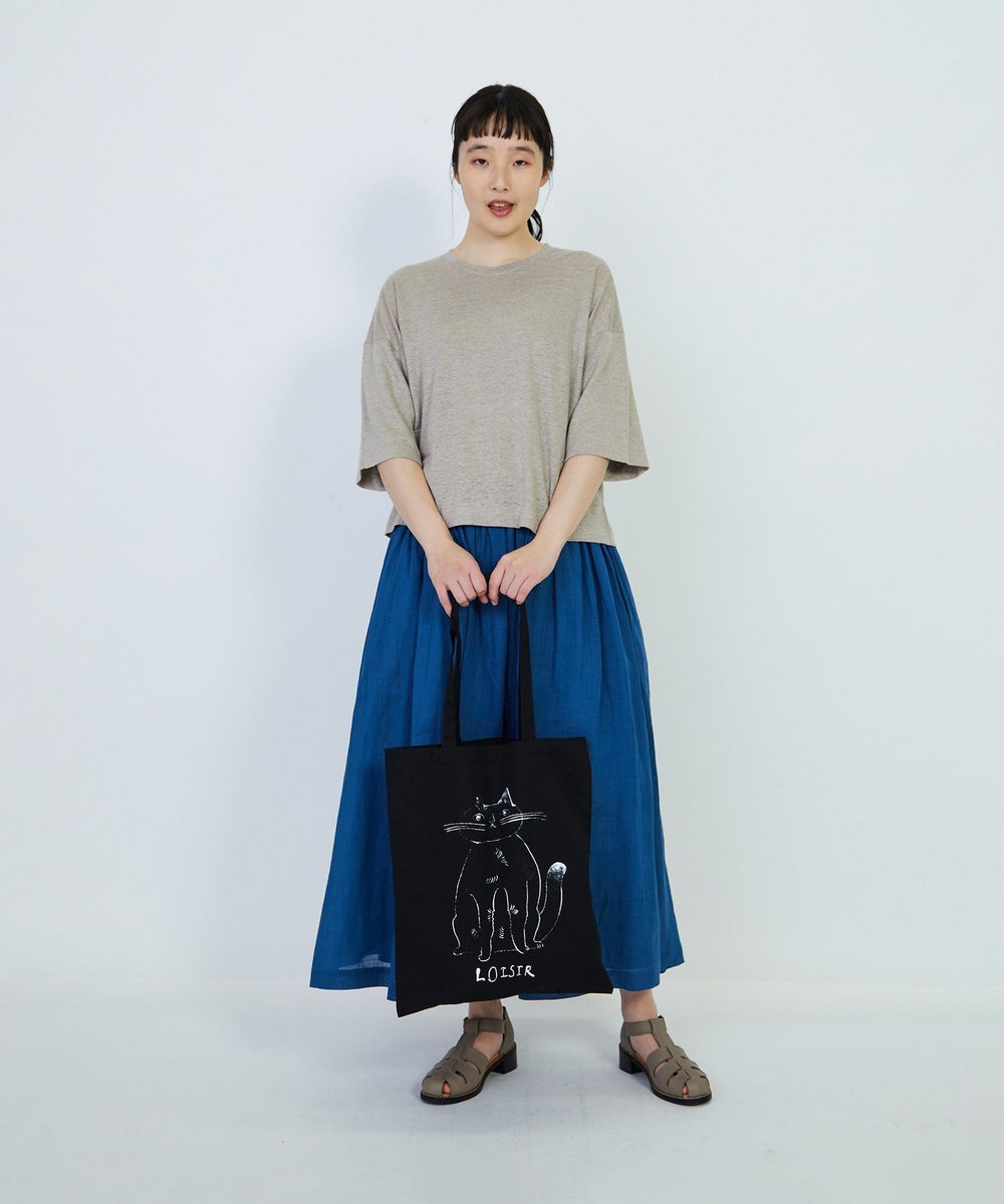 LOISIR 【アーティストコラボ】LOISIR×TORANEKOBONBONぽってりネコトートバッグ ブラック