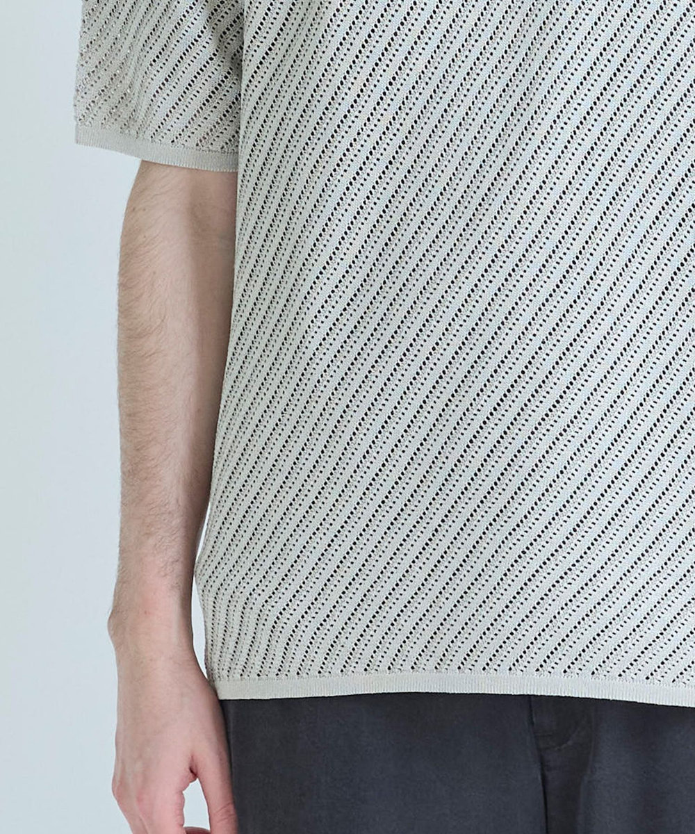MEN'S BIGI 	クルーネックバイアスメッシュニット半袖Tシャツ ライトグレー
