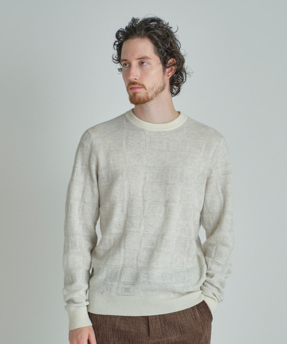 MEN'S BIGI リンクスジャカード クルーネックニット ホワイト