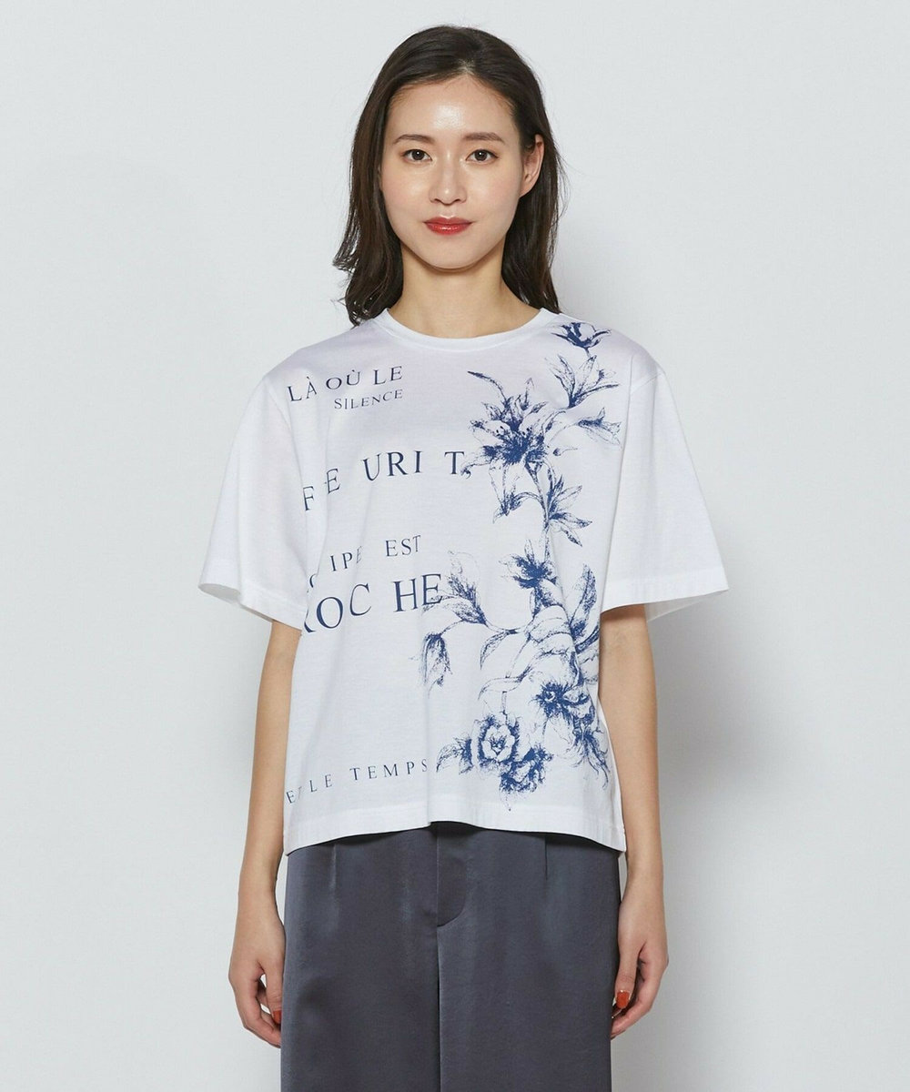 L'EQUIPE 60/2シルケット天竺フラワーロゴプリントTシャツ オフホワイト
