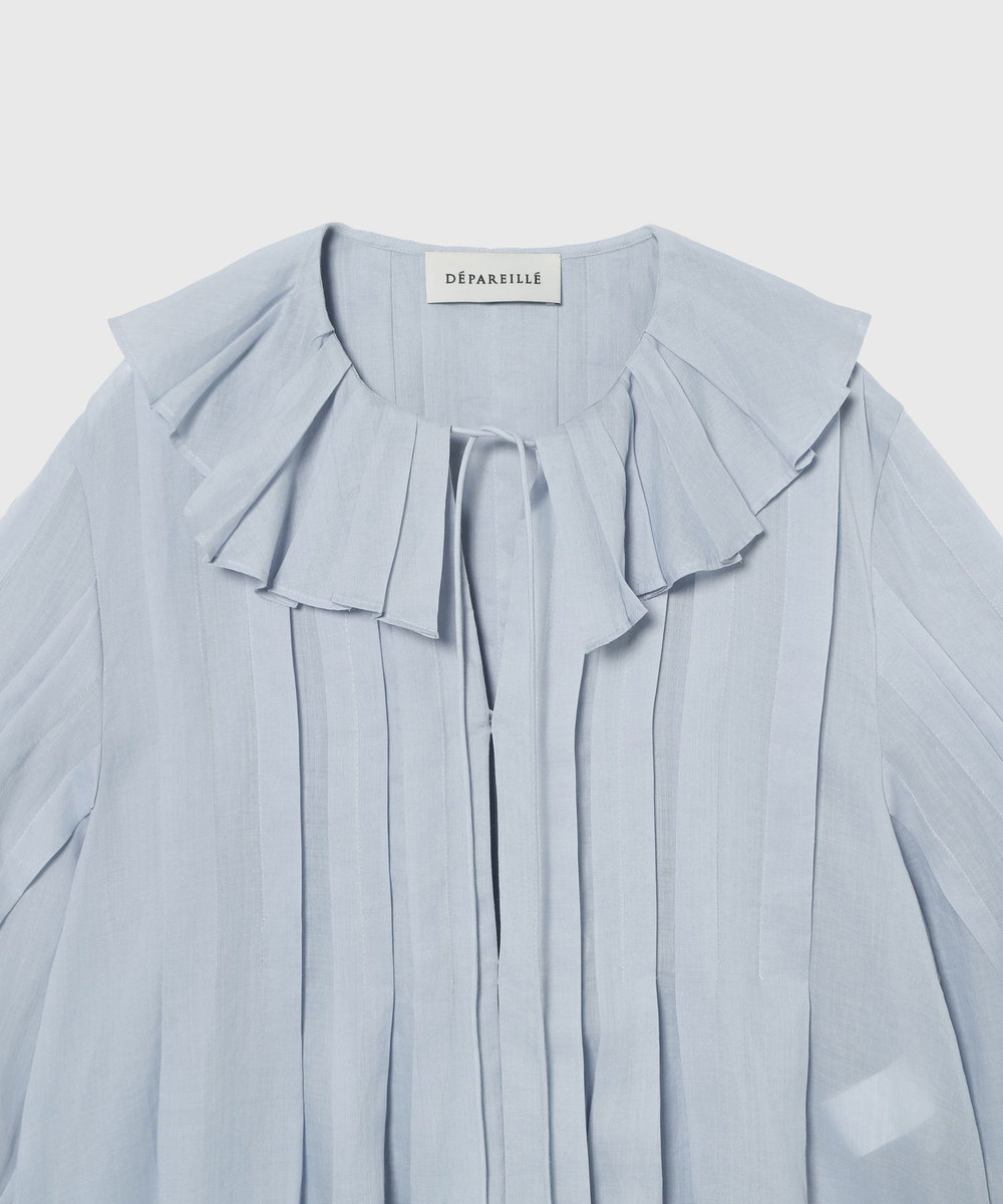 DÉPAREILLÉ 	RAMIE PLEATS SHORT SLEEVE BLOUSE / ラミープリーツショートスリーブブラウス サックスブルー