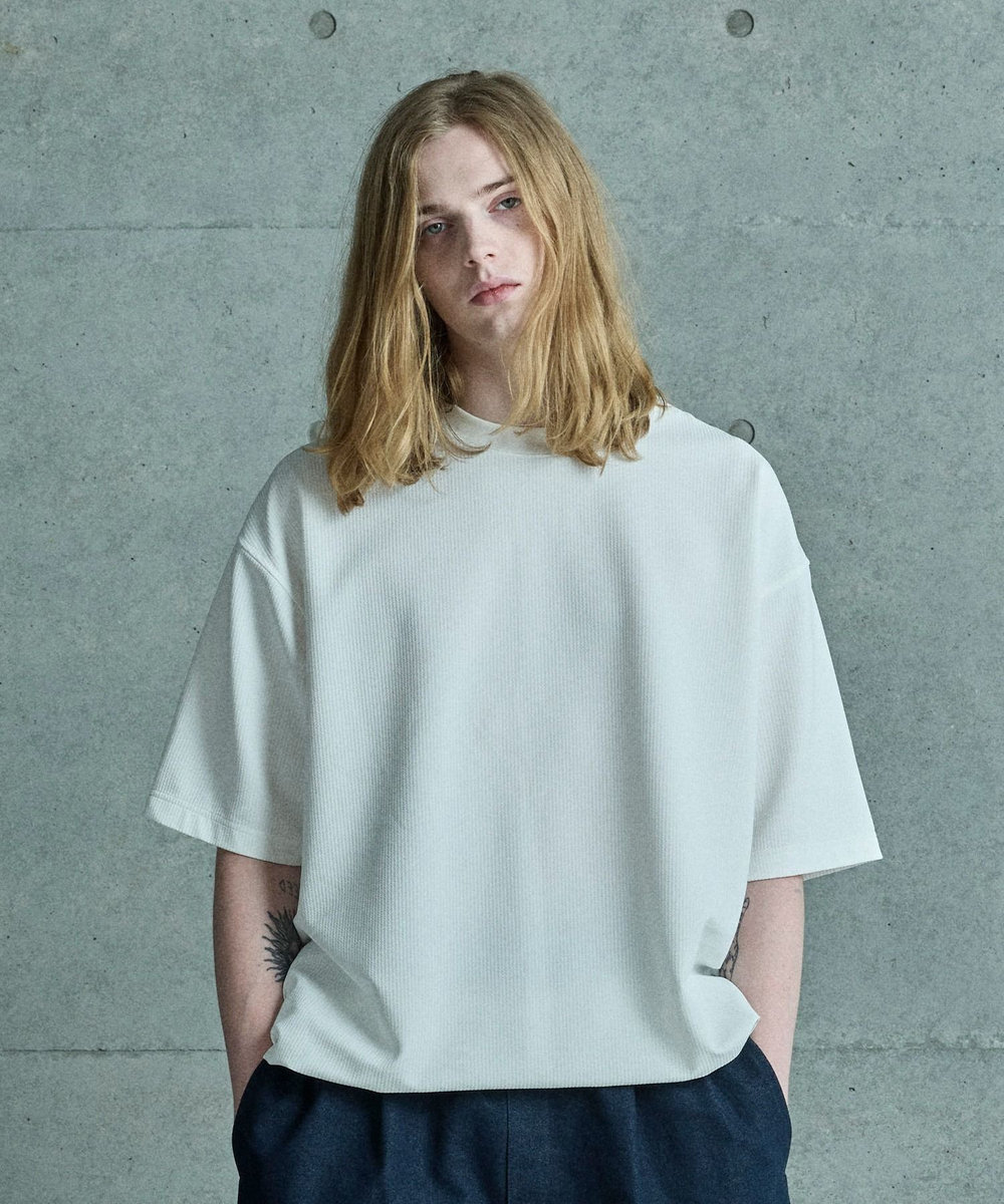 MEN'S BIGI シアサッカー調ルーズフィットTEE ホワイト
