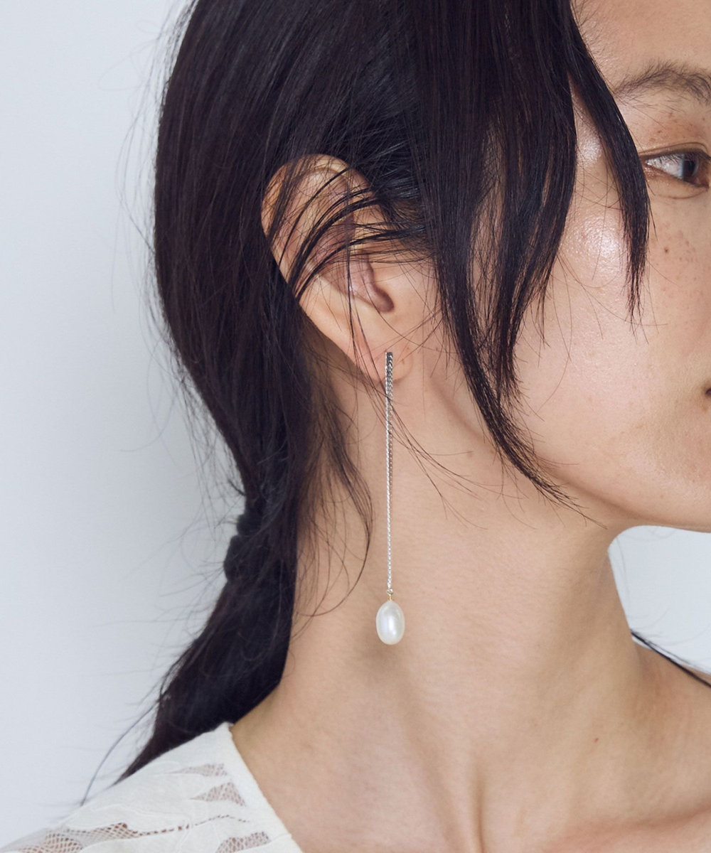 1er Arrondissement ＜YVETTE（イヴェット）＞スネークチェーンパールピアス(片耳) シルバー