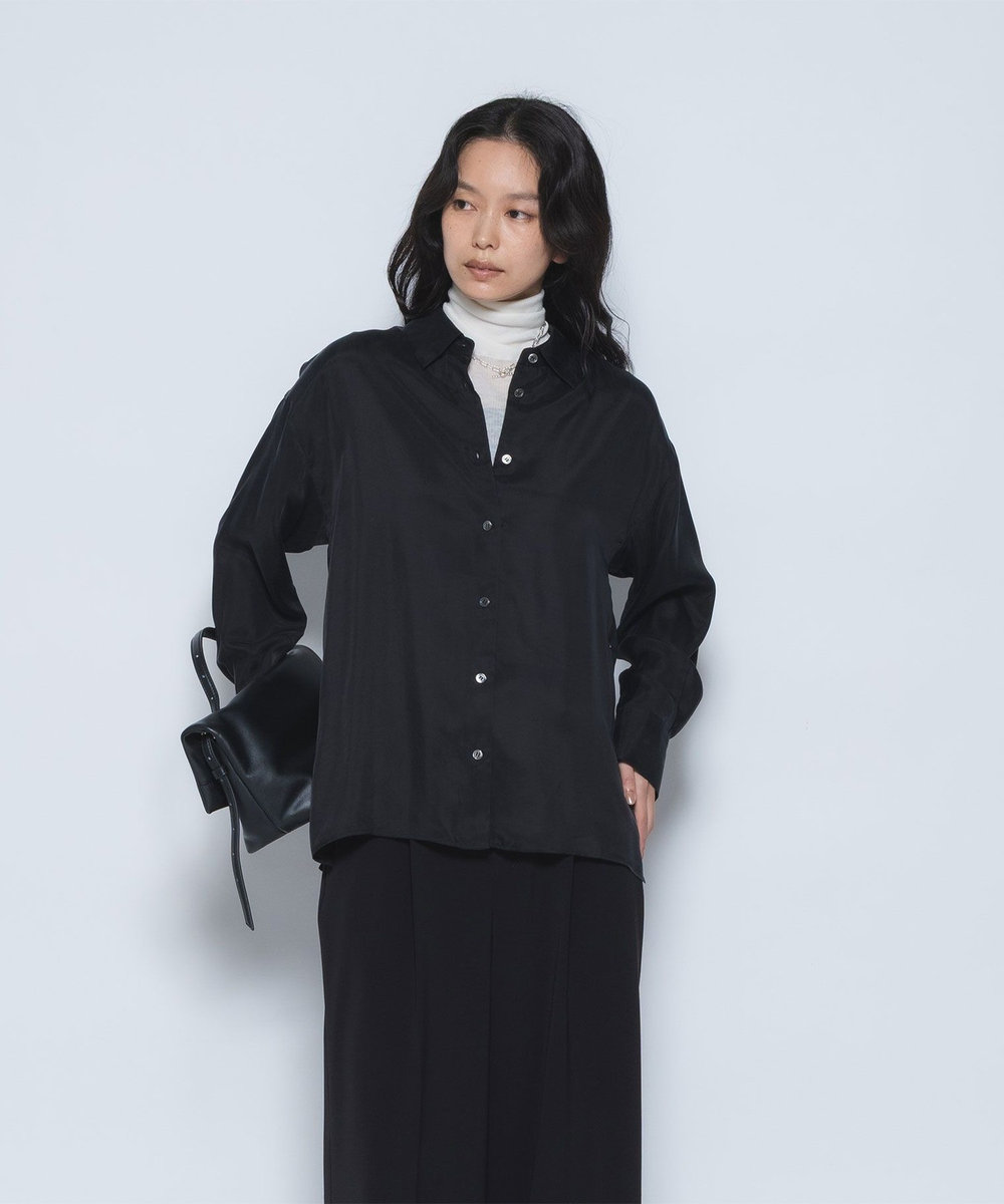 1er Arrondissement キュプラフィブリルレギュラーカラーシャツ ブラック