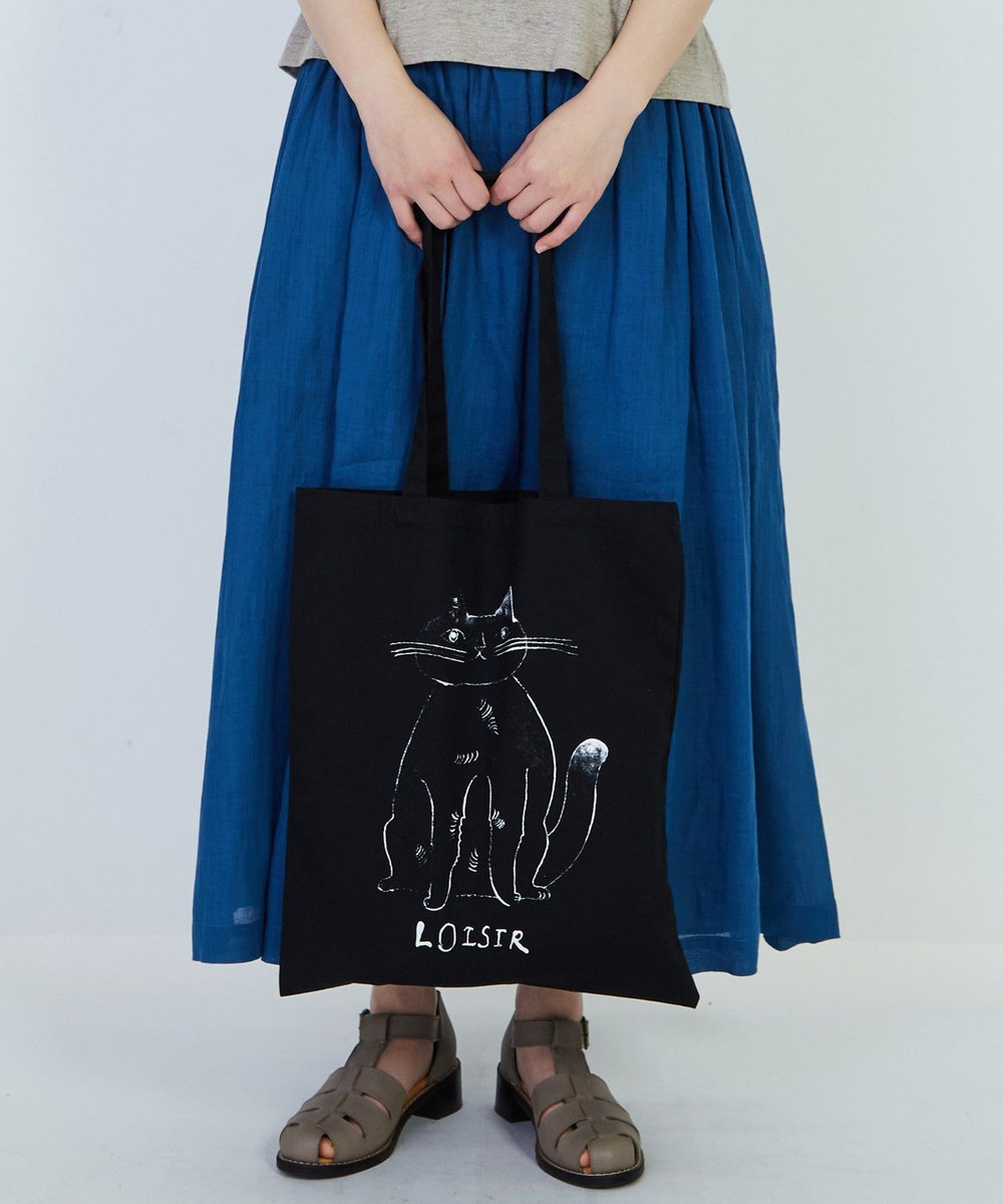 LOISIR 【アーティストコラボ】LOISIR×TORANEKOBONBONぽってりネコトートバッグ ブラック