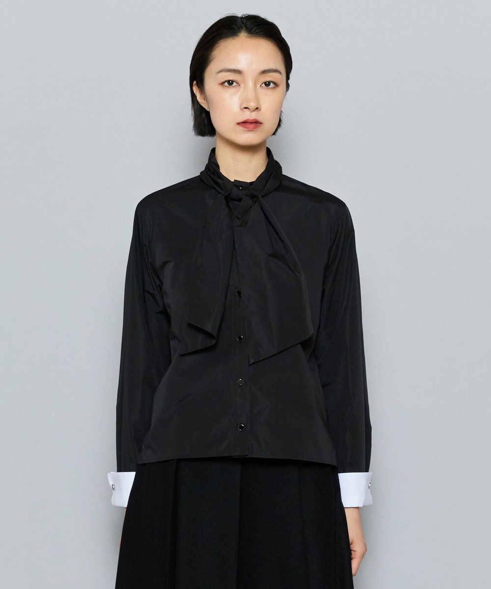 L'EQUIPE COUTURIER シルク混タフタ＆コットンシャツ ブラック