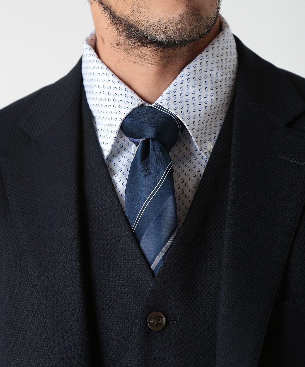 MEN'S BIGI アーガイル×ストライプ柄シルクネクタイ ネイビー