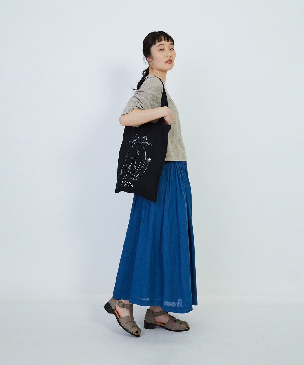 LOISIR 【アーティストコラボ】LOISIR×TORANEKOBONBONぽってりネコトートバッグ ブラック