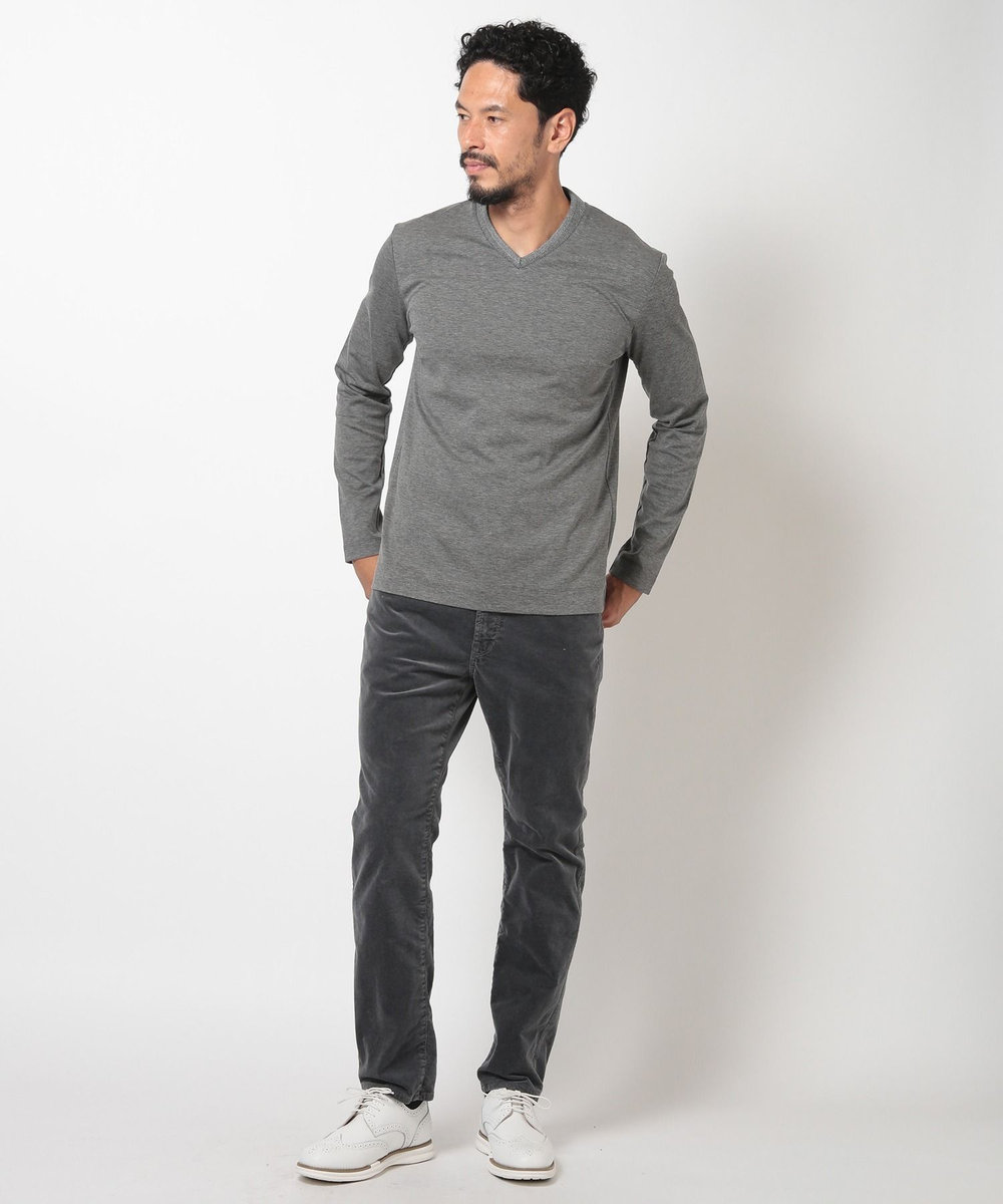 MEN'S BIGI 【ACTIVE TAILOR】シルケットスムースVネックロングTシャツ グレー