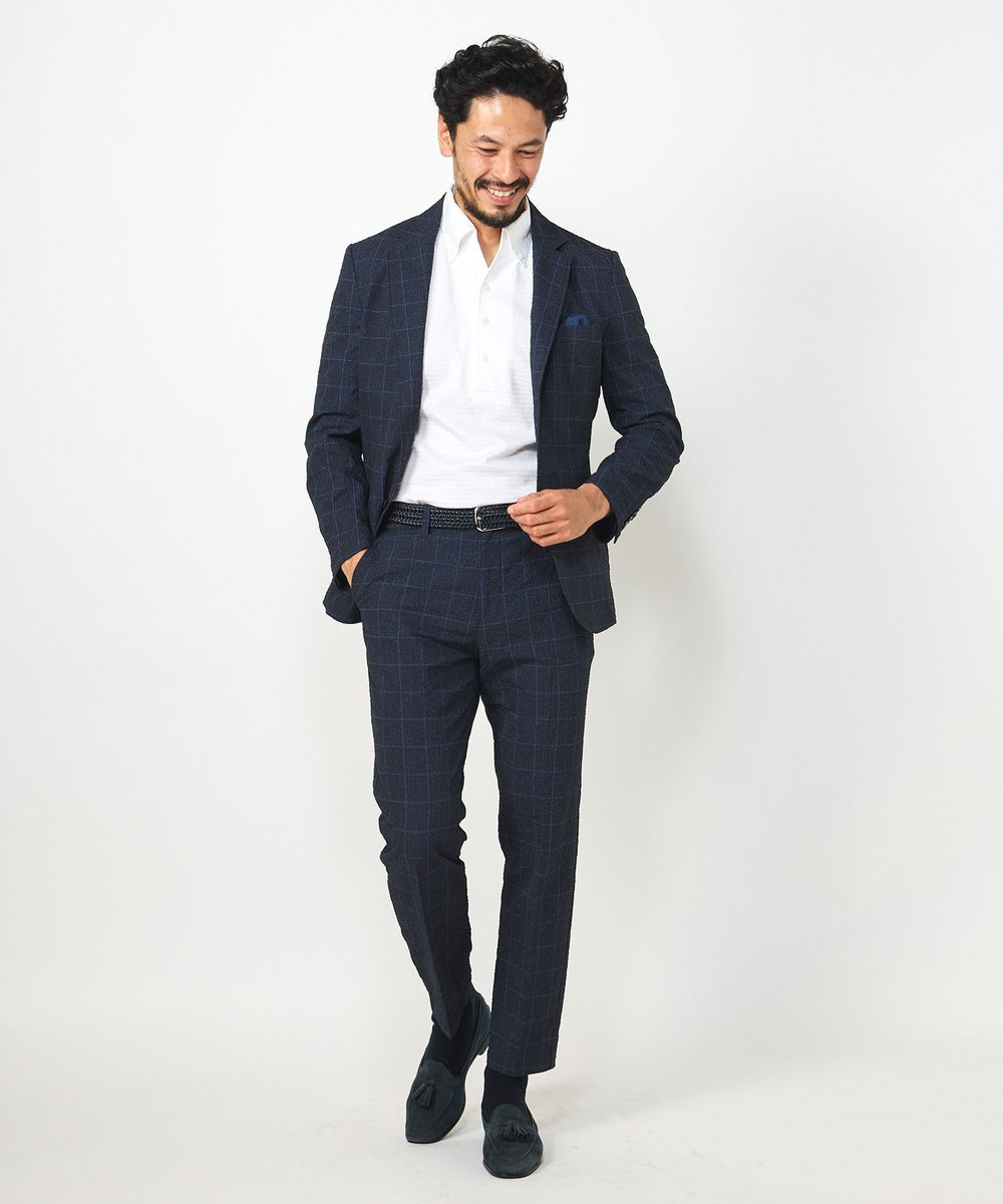 MEN'S BIGI 【ACTIVE TAILOR】3Dサッカープリントイージーパンツ<セットアップ対応> ネイビー