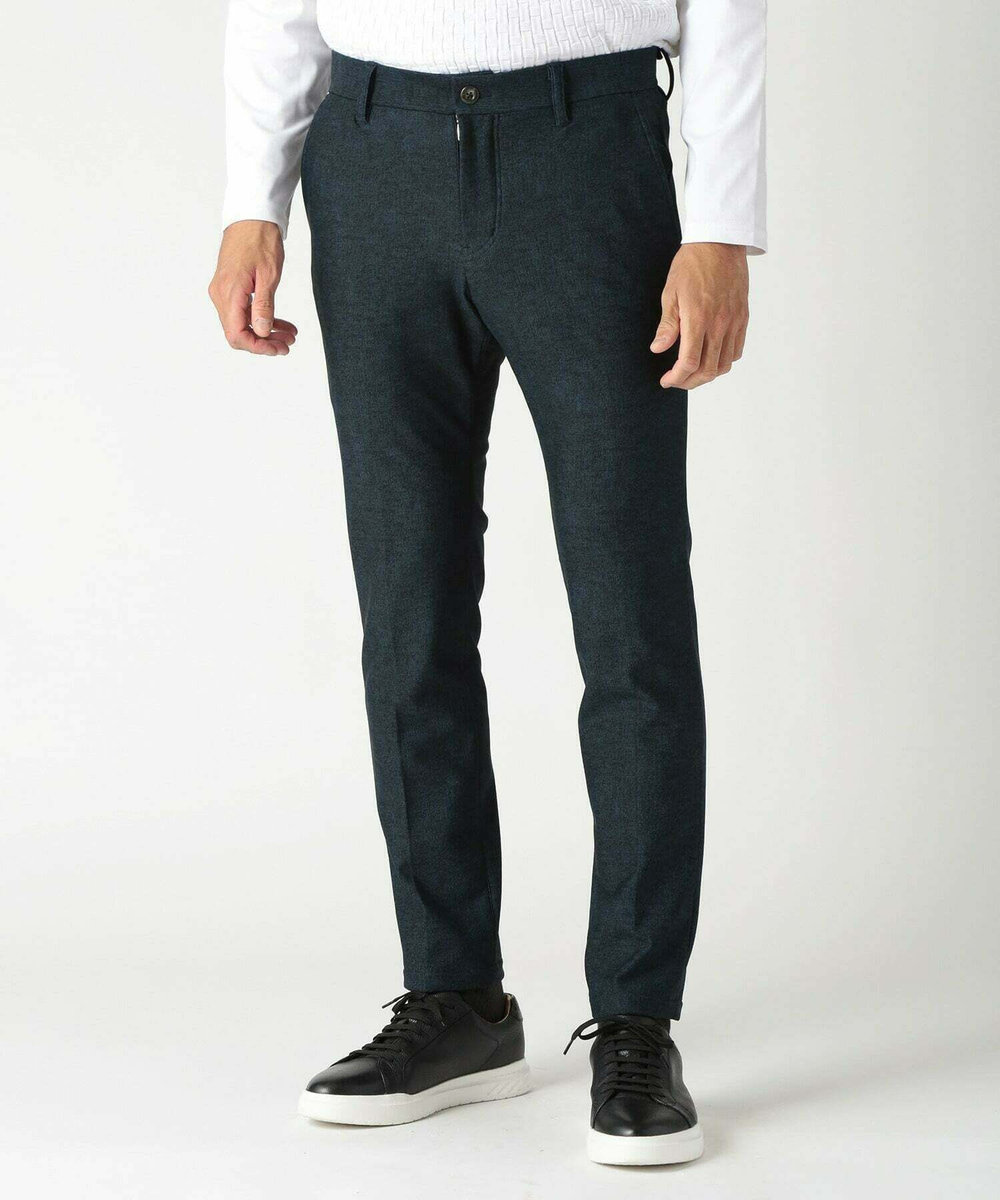 MEN'S BIGI 【ACTIVE TAILOR/アクティブテイラー】ヒートパフォーマーツイード調プリントスラックスパンツ ネイビー