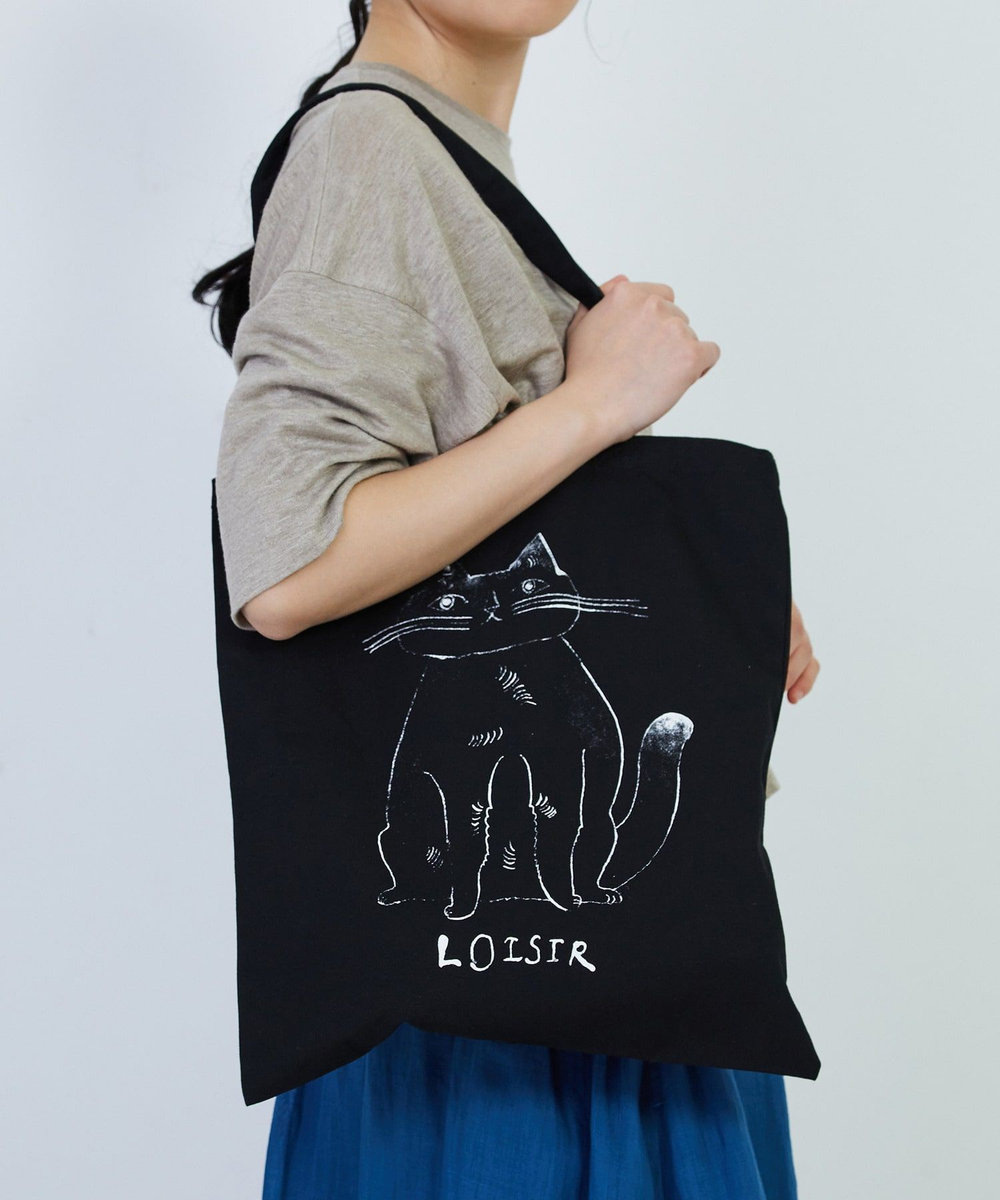 LOISIR 【アーティストコラボ】LOISIR×TORANEKOBONBONぽってりネコトートバッグ ブラック