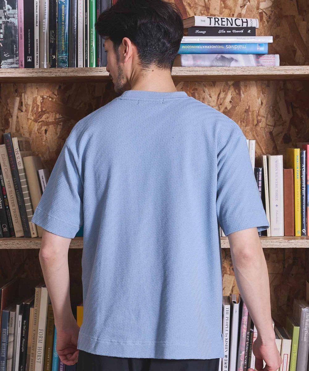 UNION STATION シェブロン柄リンクスジャガードTシャツ サックスブルー