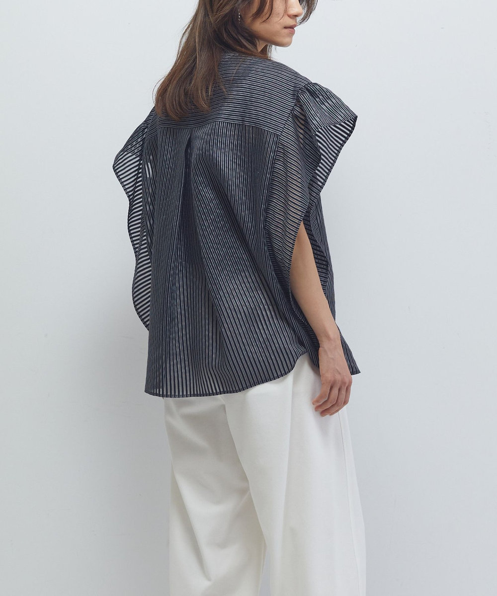 1er Arrondissement シアーストライプブラウス ブラック