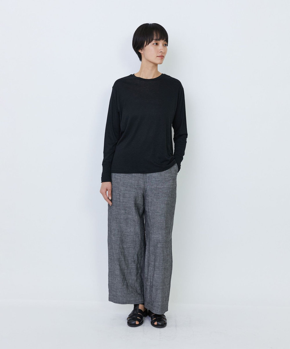 LOISIR リネンレーヨン天竺クルーネックプルオーバー ブラック