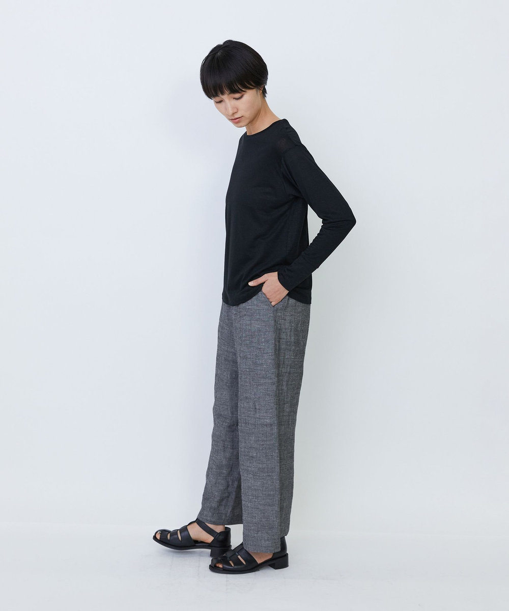 LOISIR リネンレーヨン天竺クルーネックプルオーバー ブラック
