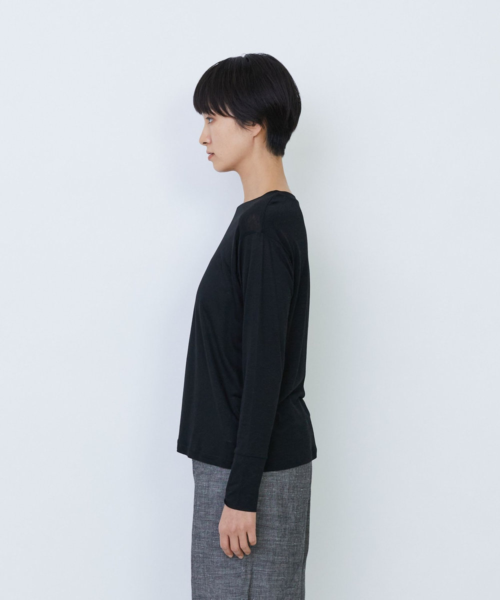 LOISIR リネンレーヨン天竺クルーネックプルオーバー ブラック