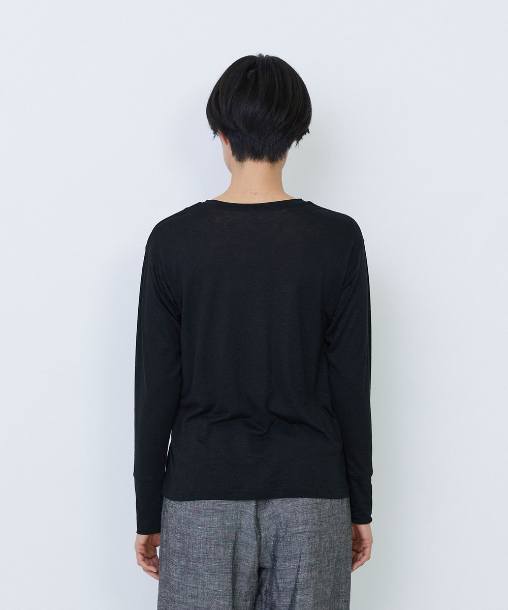 LOISIR リネンレーヨン天竺クルーネックプルオーバー ブラック