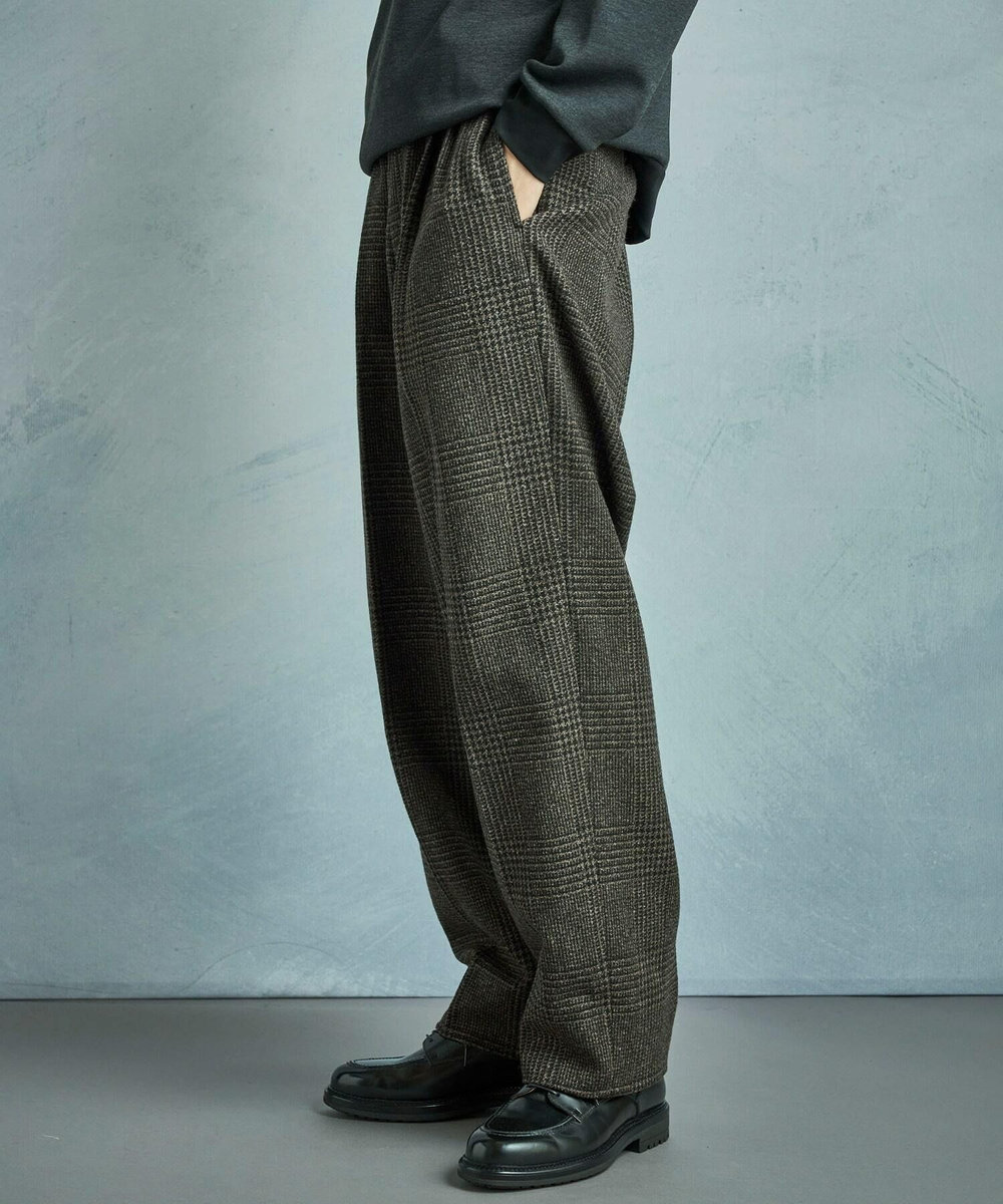 MEN'S BIGI ウールグレンチェック ワイドパンツ ブラウン
