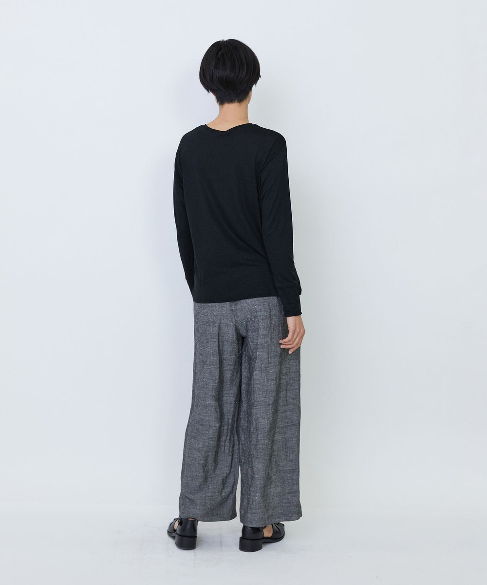 LOISIR リネンレーヨン天竺クルーネックプルオーバー ブラック