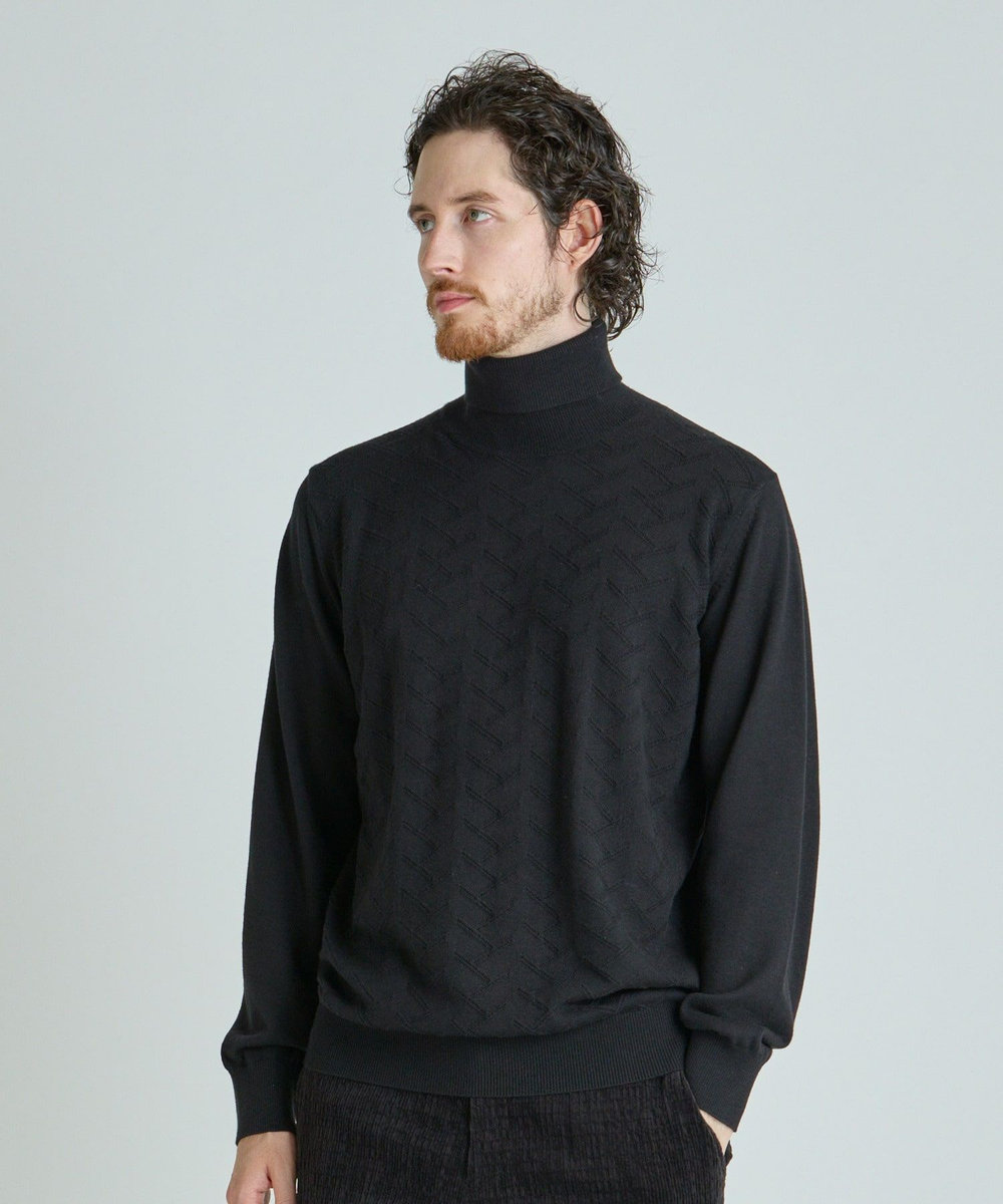 MEN'S BIGI 【ACTIVE TAILOR/アクティブテイラー】12Gジャカードタートルネックニット ブラック