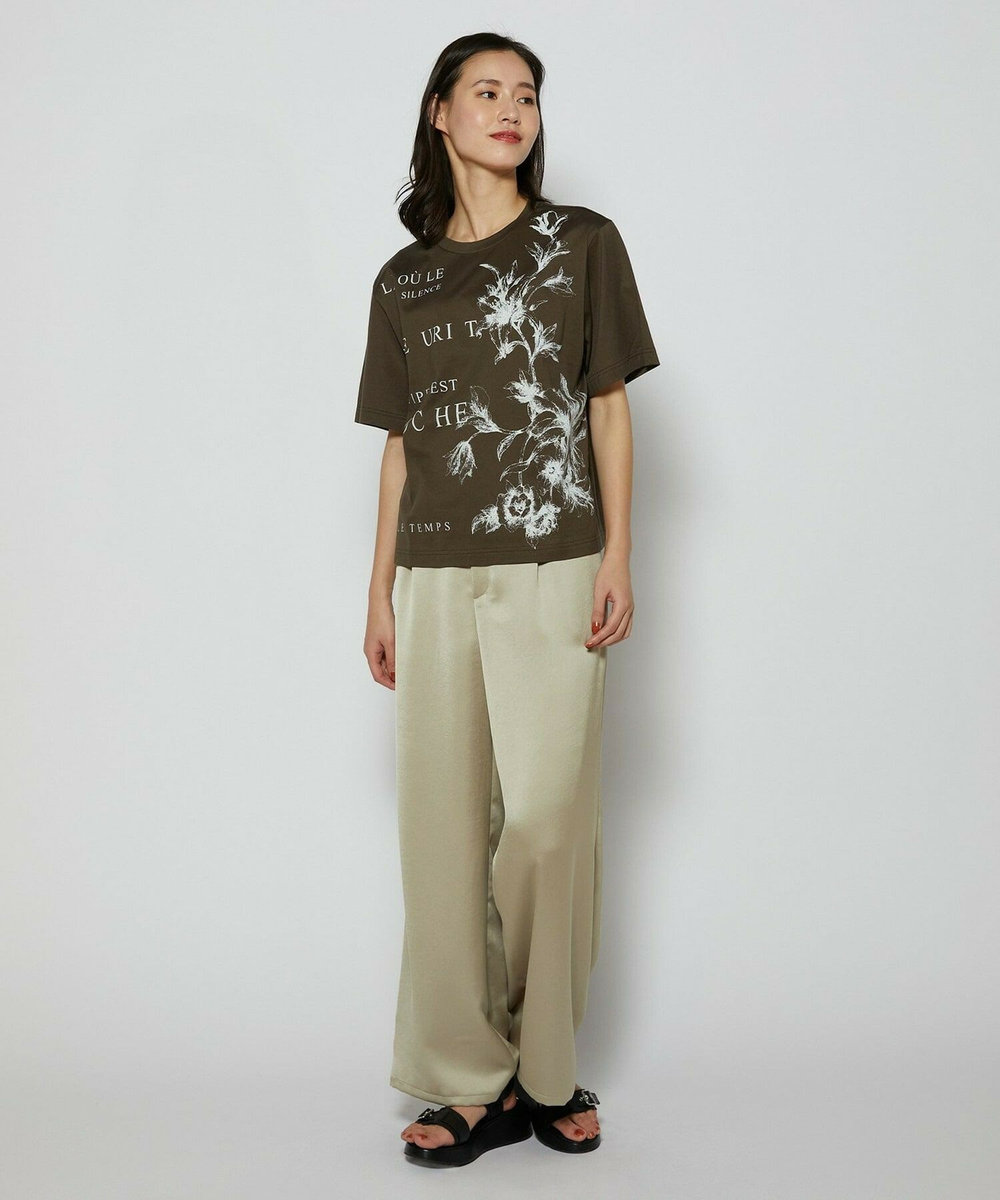 L'EQUIPE 60/2シルケット天竺フラワーロゴプリントTシャツ カーキ